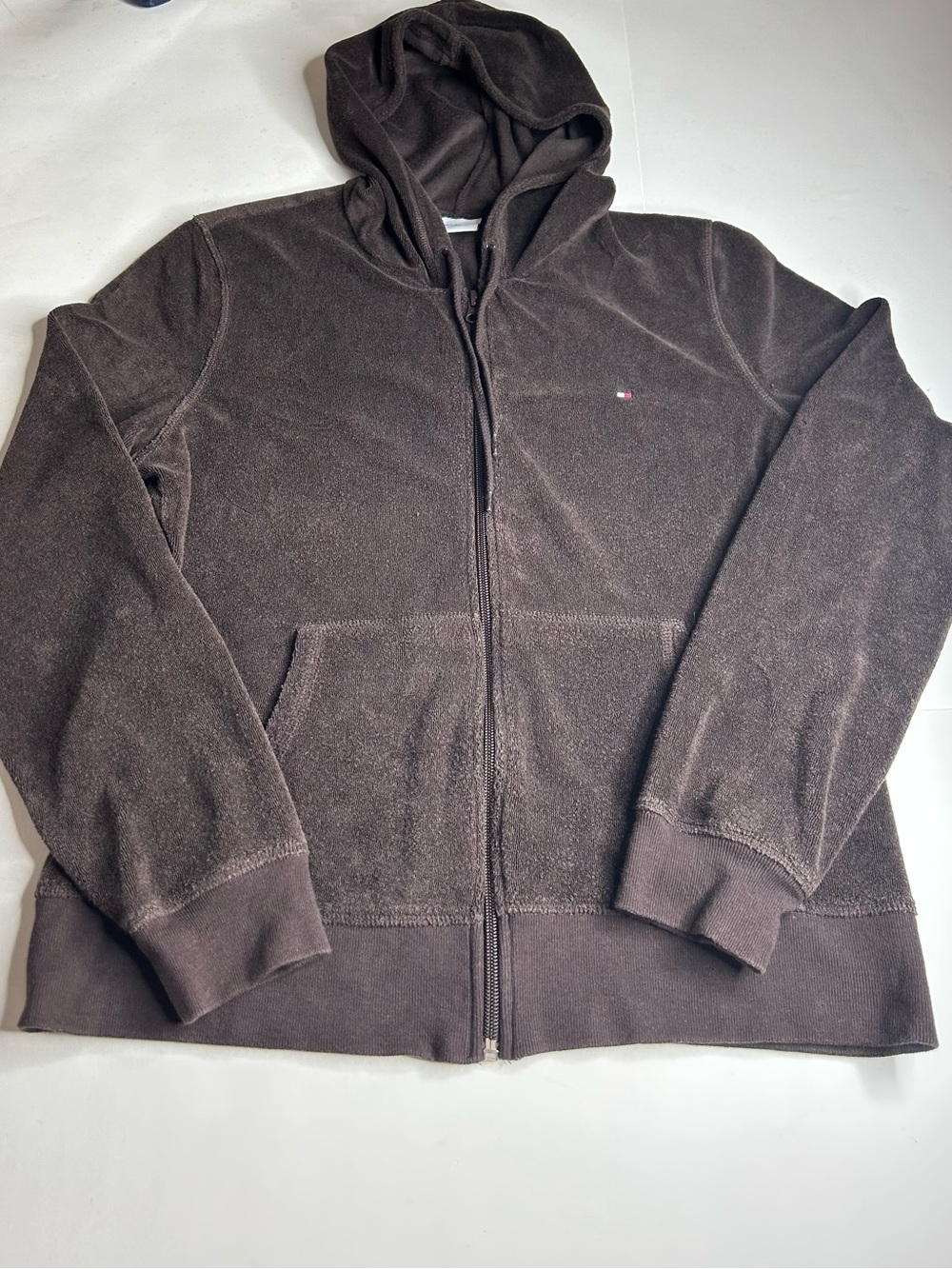 Tommy Hilfiger Chocolate Brown Y2K Velour Zip-Up Hoodie Jacket Sz L Athleisure - Picture 6 of 8